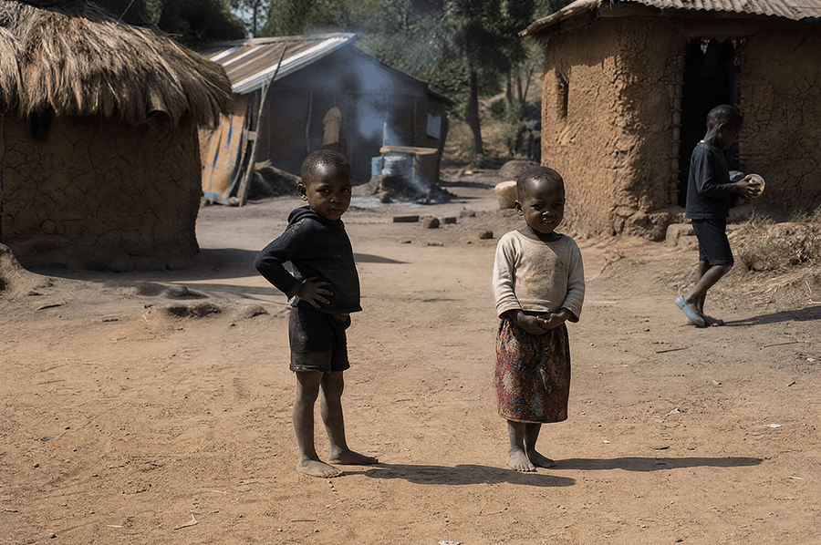 Children standing in a rural West African community