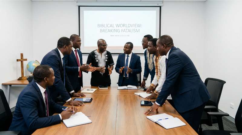 Pastors discussing biblical worldview and breaking fatalism at SSWA training